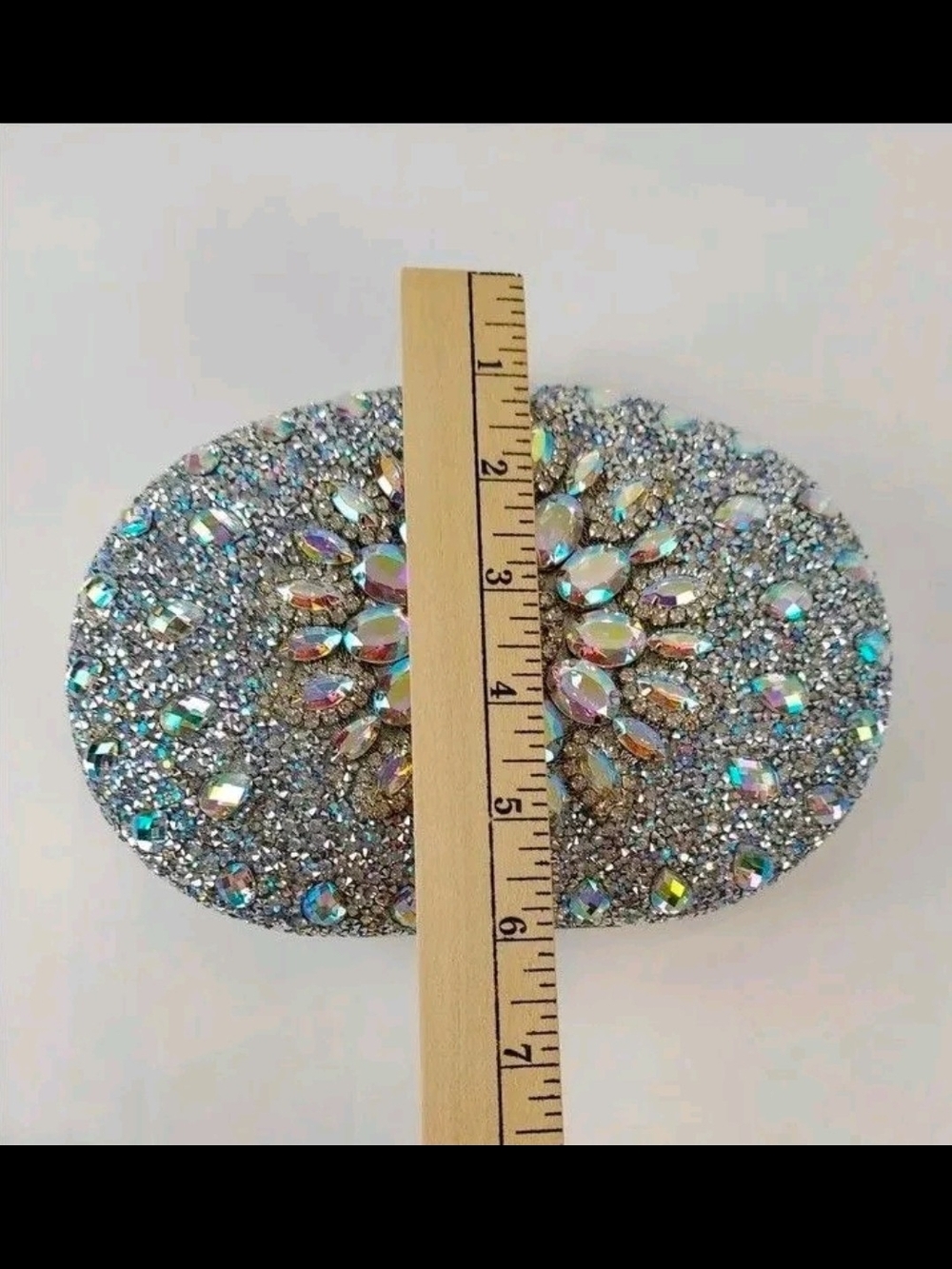 Ramla Handcrafted Sparkling Iridescent Crystal Evening Clutch - Silver - Picture 3 of 7